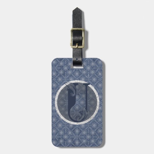 Denim Blue Decoratief Monogram "U" Bagagelabel (Voorkant verticaal)