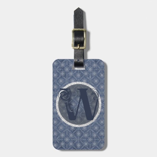 Denim Blue Decoratief Monogram "W" Bagagelabel (Voorkant verticaal)