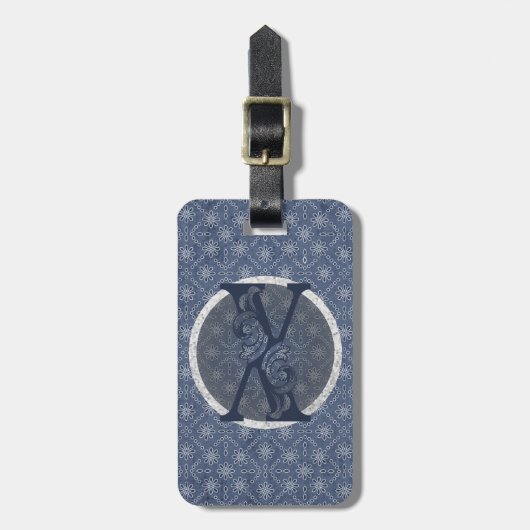 Denim Blue Decoratief Monogram "X" Bagagelabel (Voorkant verticaal)