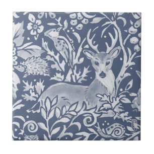 Denim Blue Deer Woodland Forest Animal   Tegeltje