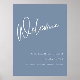Denim Blue Dusty Baby shower welkom Poster teken