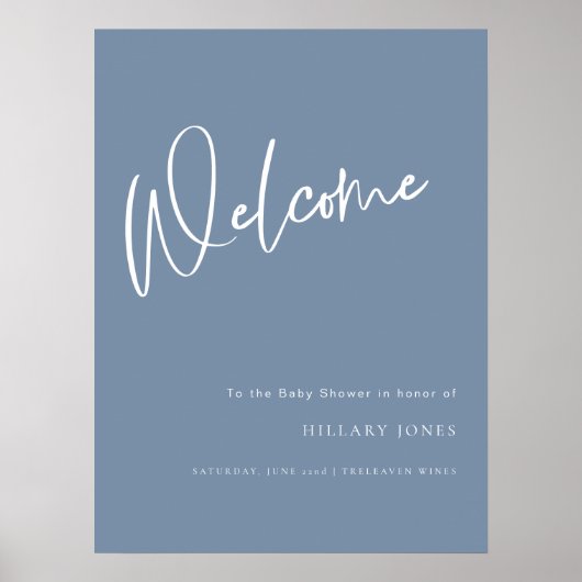 Denim Blue Dusty Baby shower welkom Poster teken (Voorkant)