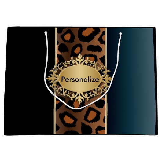 Denim Blue en Black Leopard Pattern Large Cadeautasje (Voorkant)