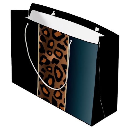 Denim Blue en Black Leopard Pattern Large Cadeautasje (Achterkant Gekanteld)