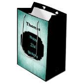 Denim Blue en zwarte 21ste verjaardag Medium Cadeauzakje (Voorkant Gekanteld)