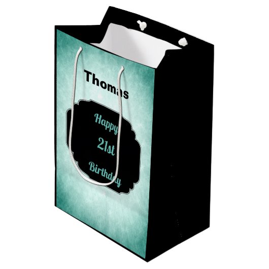 Denim Blue en zwarte 21ste verjaardag Medium Cadeauzakje (Voorkant Gekanteld)