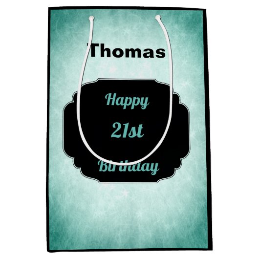 Denim Blue en zwarte 21ste verjaardag Medium Cadeauzakje (Voorkant)