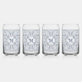 Denim Blue Fancy grafisch patroon gepersonaliseerd Blikvorm Glas (Achterkant)