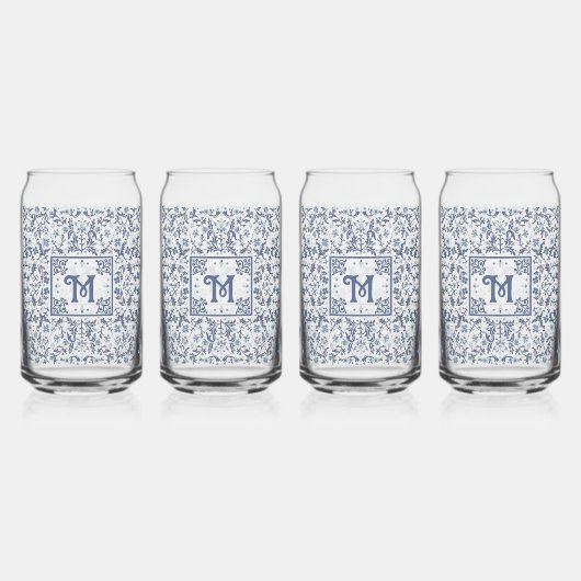 Denim Blue Fancy grafisch patroon gepersonaliseerd Blikvorm Glas (Achterkant)