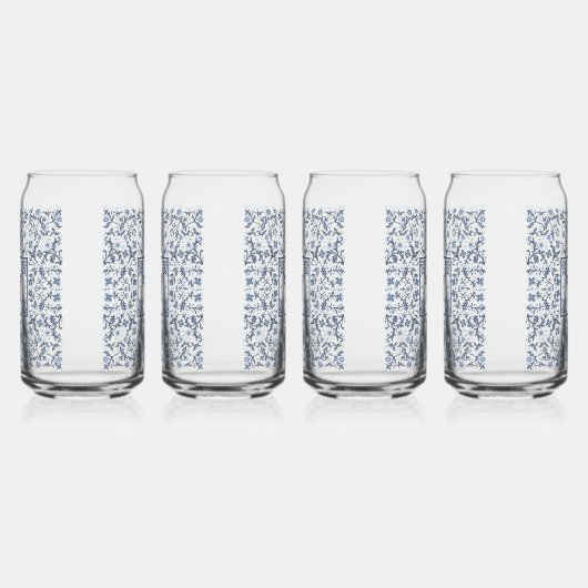 Denim Blue Fancy grafisch patroon gepersonaliseerd Blikvorm Glas (Rechts)