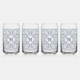 Denim Blue Fancy grafisch patroon gepersonaliseerd Blikvorm Glas