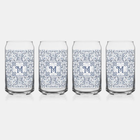 Denim Blue Fancy grafisch patroon gepersonaliseerd Blikvorm Glas (Voorkant)