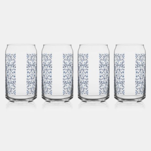 Denim Blue Fancy grafisch patroon gepersonaliseerd Blikvorm Glas (Links)