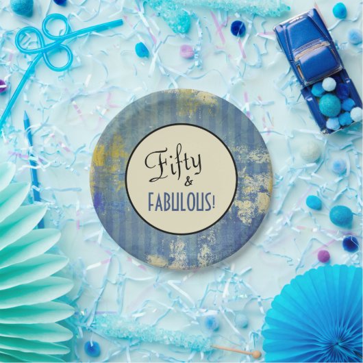  Denim Blue Fifty & FABULOUS! Birthday Papieren Bordje (Feest)