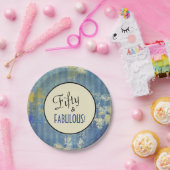  Denim Blue Fifty & FABULOUS! Birthday Papieren Bordje (Feest)