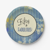  Denim Blue Fifty & FABULOUS! Birthday Papieren Bordje (Voorkant)