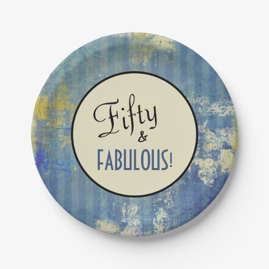  Denim Blue Fifty & FABULOUS! Birthday Papieren Bordje (Voorkant)
