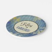  Denim Blue Fifty & FABULOUS! Birthday Papieren Bordje (Gekanteld)