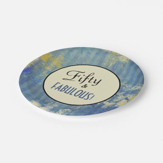  Denim Blue Fifty & FABULOUS! Birthday Papieren Bordje (Gekanteld)