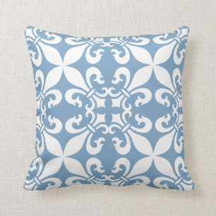 Denim Blue Fleur de Lys Pattern Kussen