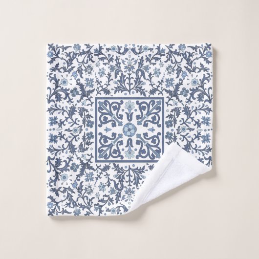 Denim Blue Floral Bad Handdoek (Wasdoekje)