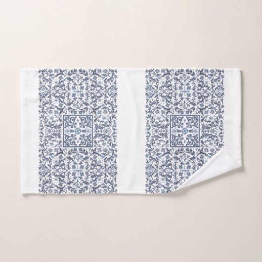 Denim Blue Floral Bad Handdoek (Handdoek)