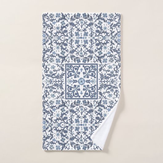 Denim Blue Floral Bad Handdoek (Handdoek)