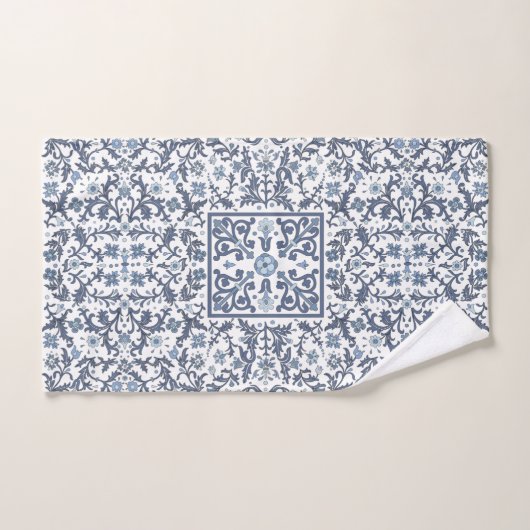 Denim Blue Floral Bad Handdoek (Handdoek)