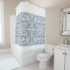 Denim Blue Floral Douchegordijn