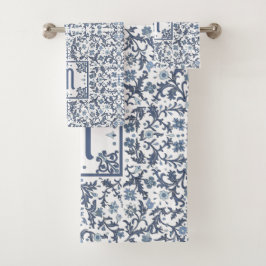 Denim Blue Floral op persoonlijke titel Bad Handdoek