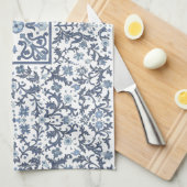 Denim Blue Floral Theedoek (Quarter Fold)