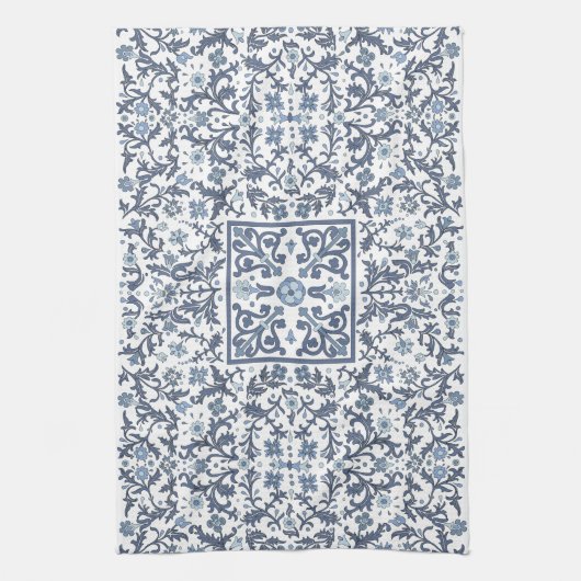 Denim Blue Floral Theedoek (Verticaal)