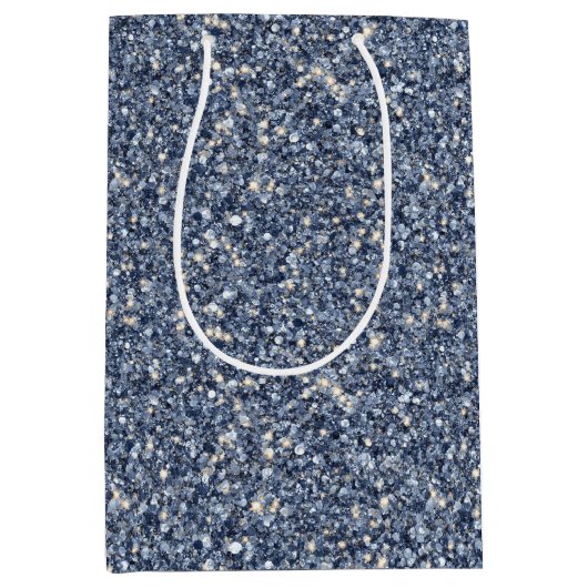 Denim Blue Glitter Birthday Medium Cadeauzakje (Voorkant)