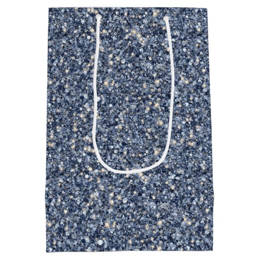 Denim Blue Glitter Birthday Medium Cadeauzakje (Achterkant)