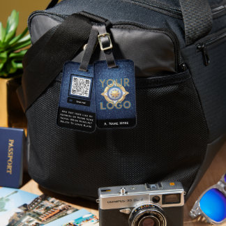 Denim Blue Glitter Business Custom Logo ID IT Tech Bagagelabel