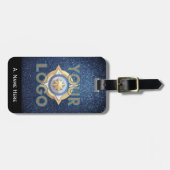 Denim Blue Glitter Business Custom Logo ID IT Tech Bagagelabel (Voorkant horizontaal)