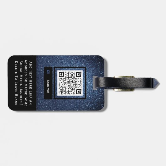 Denim Blue Glitter Business Custom Logo ID IT Tech Bagagelabel (Achterkant horizontaal)