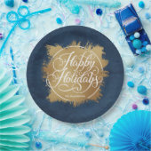 Denim Blue Gold Faux Folie Holiday Papieren Bordje (Feest)