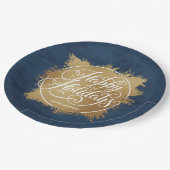 Denim Blue Gold Faux Folie Holiday Papieren Bordje (Gekanteld)