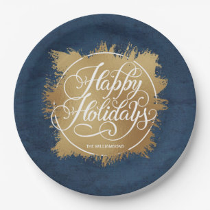 Denim Blue Gold Faux Folie Holiday Papieren Bordje