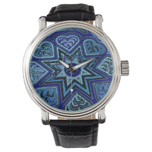 Denim Blue Hearts Horloge