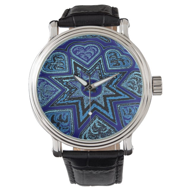 Denim Blue Hearts Horloge (Voorkant)