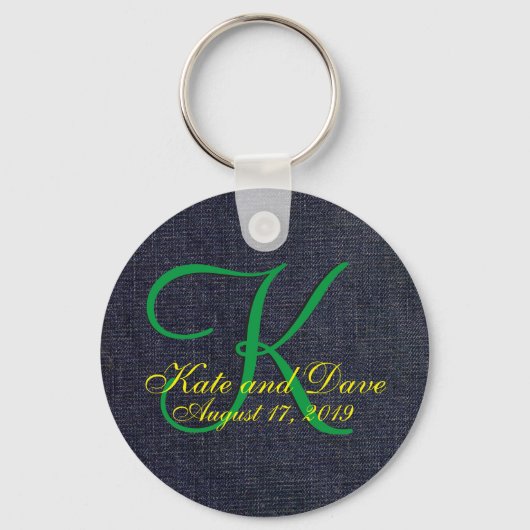 Denim Blue Jean 3d Monogram Sleutelhanger (Voorkant)