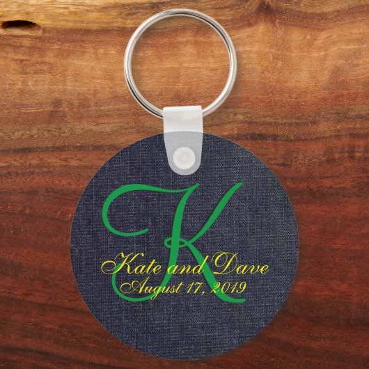 Denim Blue Jean 3d Monogram Sleutelhanger (Voorkant)