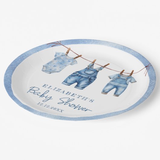Denim Blue Jean Baby Boy Baby shower Papieren Bordje (Gekanteld)