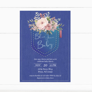 Denim Blue Jean Baby shower Kaart