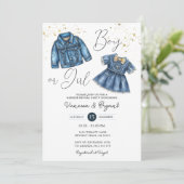 Denim Blue Jean Boy or Girl Gender Reveal Kaart (Staand voorkant)