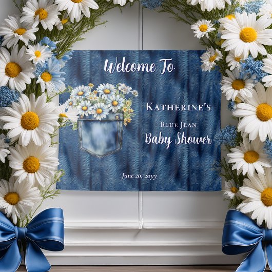 Denim Blue Jean | Daisies Baby shower Achtergrond Wandkleed