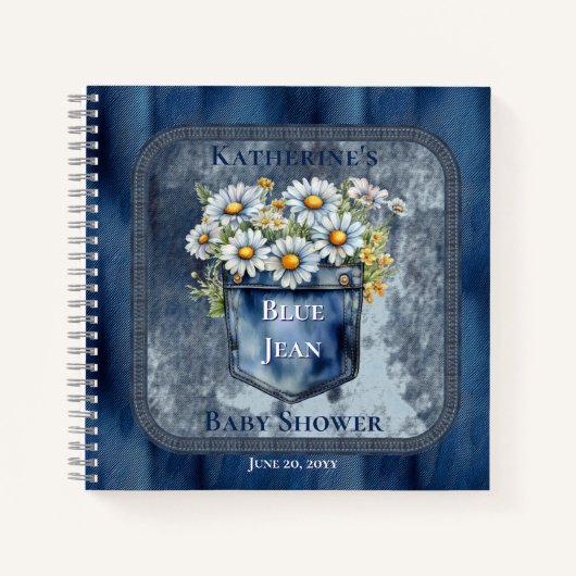 Denim Blue Jean | Daisies Baby shower gastenboek Notitieboek (Voorkant)
