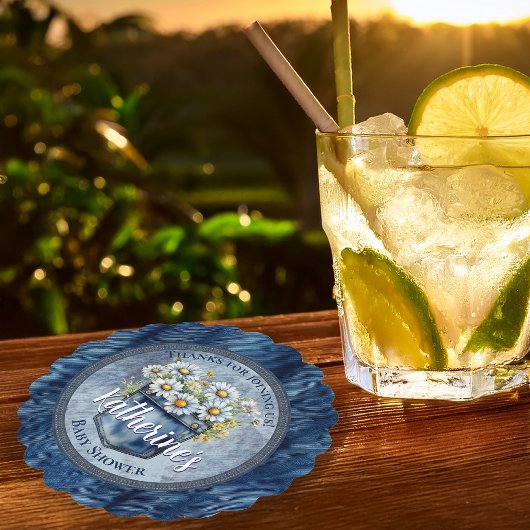 Denim Blue Jean | Daisies Floral Baby shower Kartonnen Onderzetters